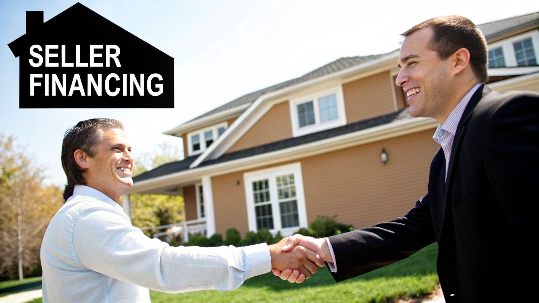 Seller financing diagram showing a seller giving a loan directly to a buyer who makes payments back to the seller.