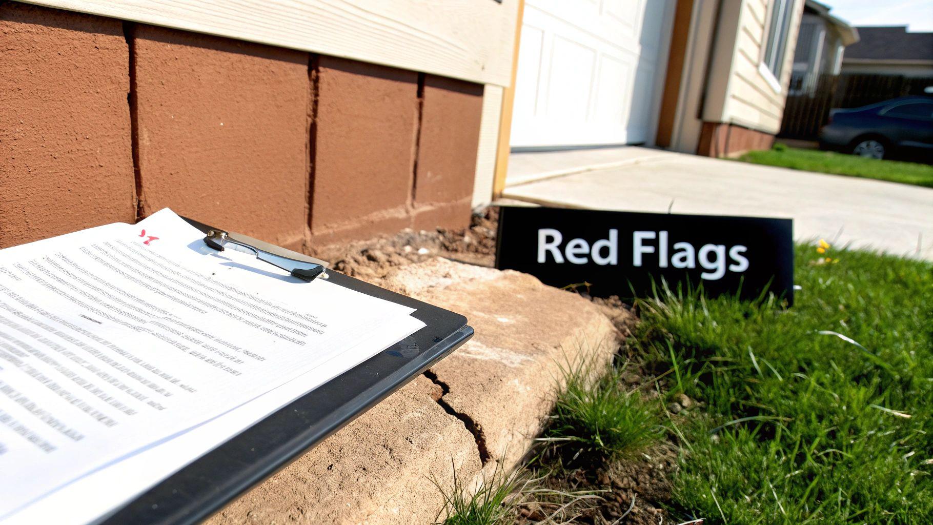 A red flag on a property, symbolizing a warning sign in real estate due diligence
