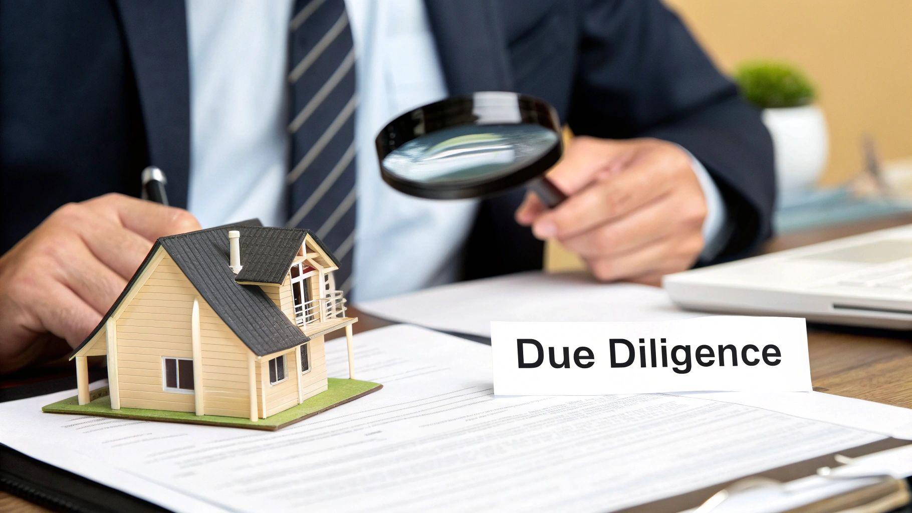 A real estate professional reviewing documents for due diligence