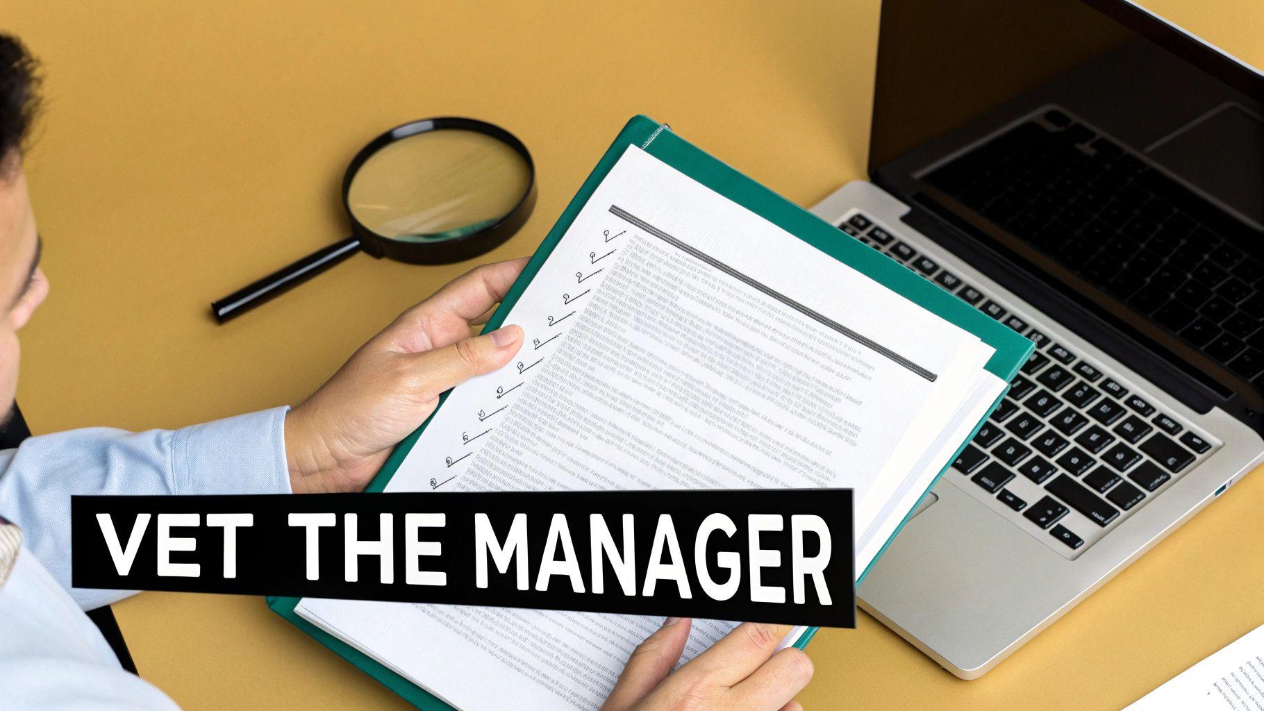A person carefully reviewing financial documents and charts on a desk with a magnifying glass, symbolizing due diligence.