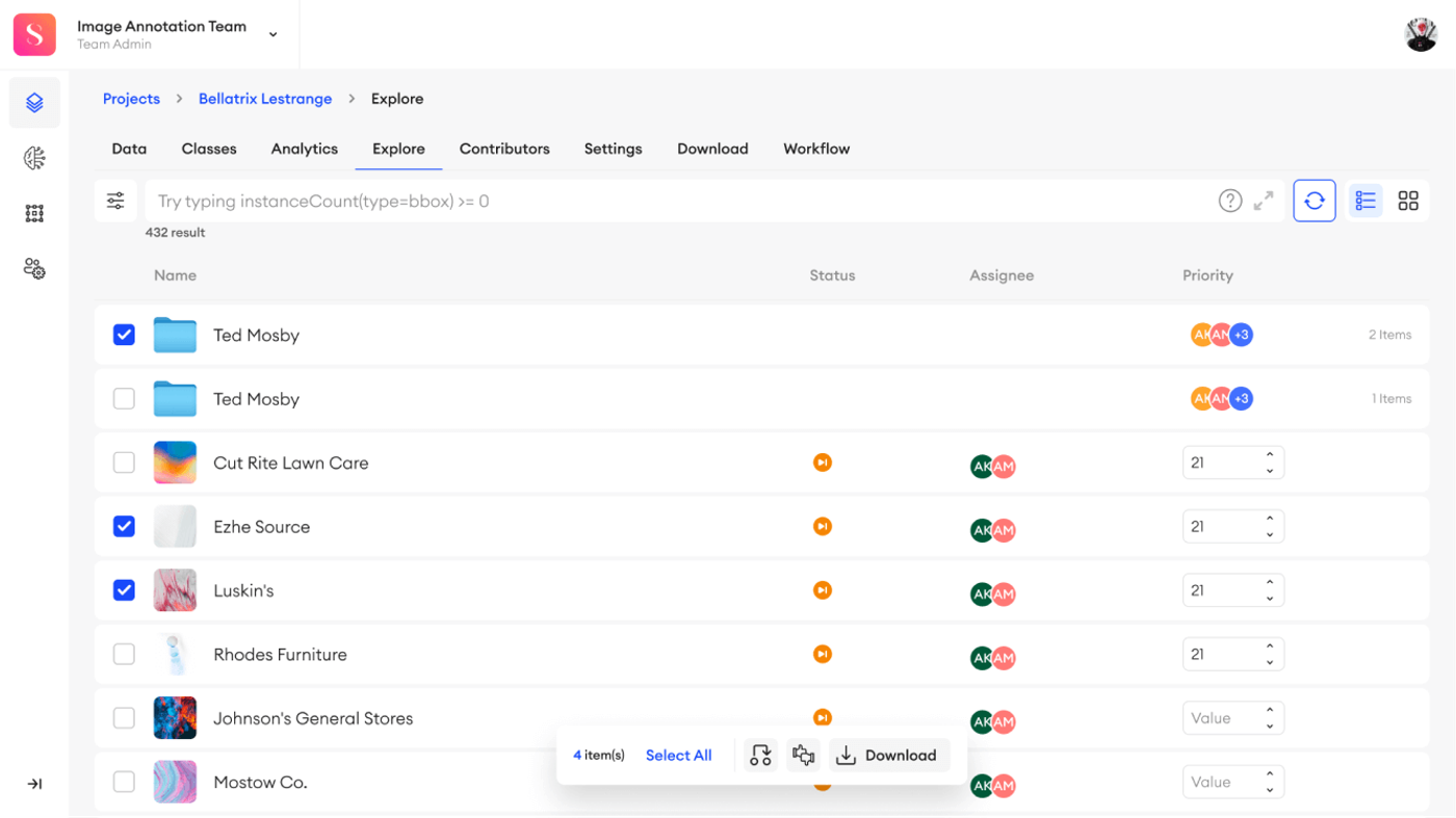 bulk status change functionality for vector and video projects