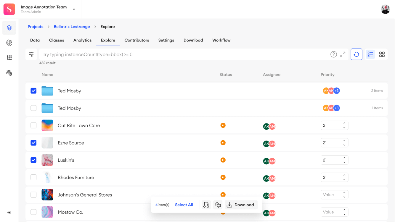 bulk status change functionality for vector and video projects