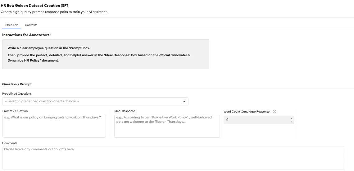 example interface of simple human sft creation interface for annotator roles