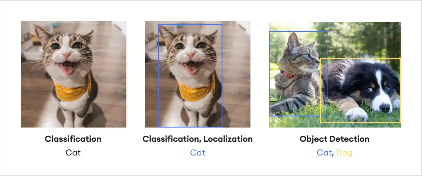 image classification vs object detection vs object localization