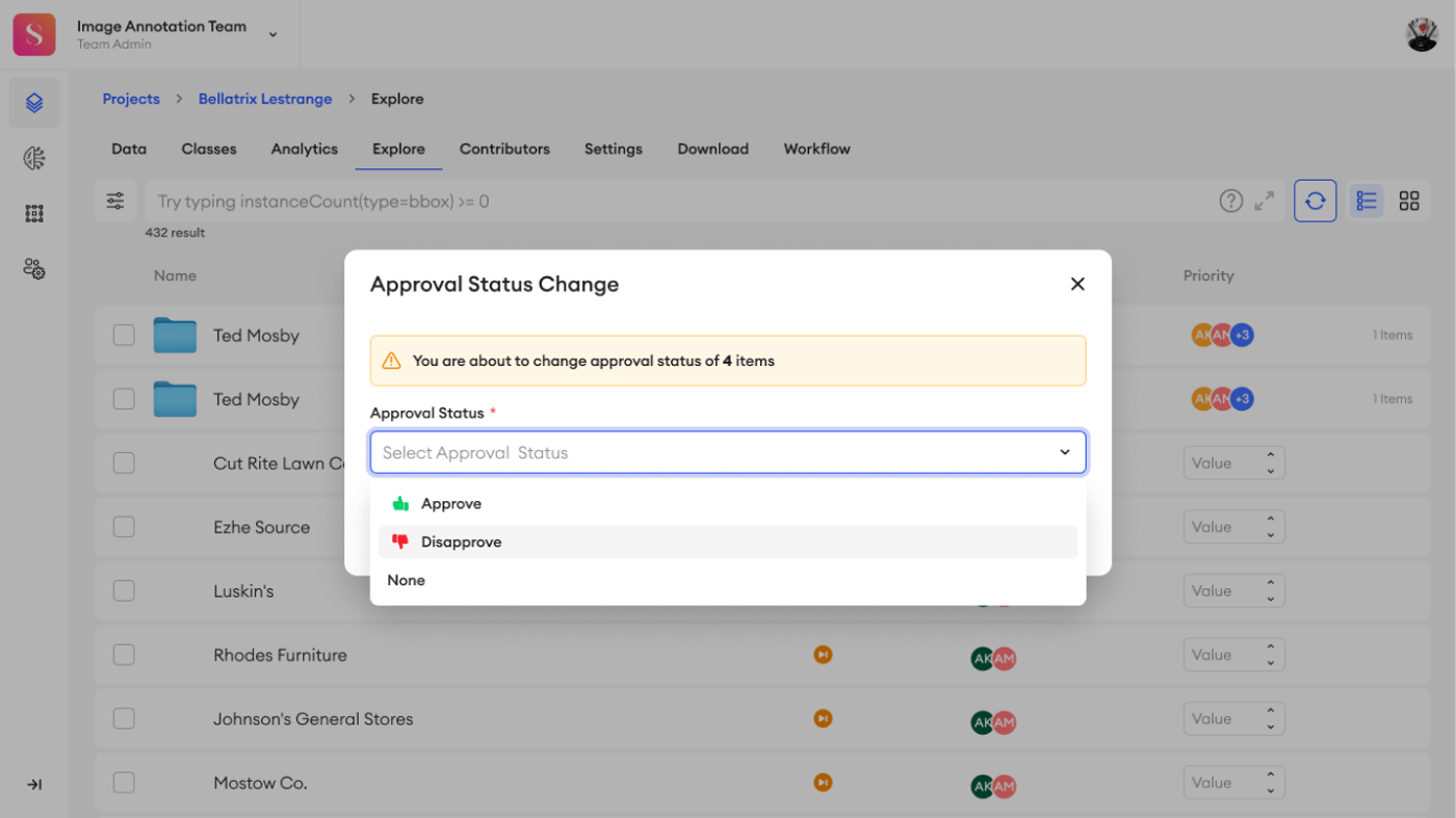 approval status in the pop-up window