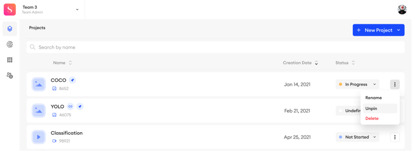 quicker access to project actions