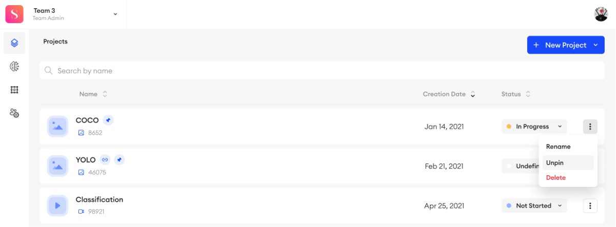 quicker access to project actions