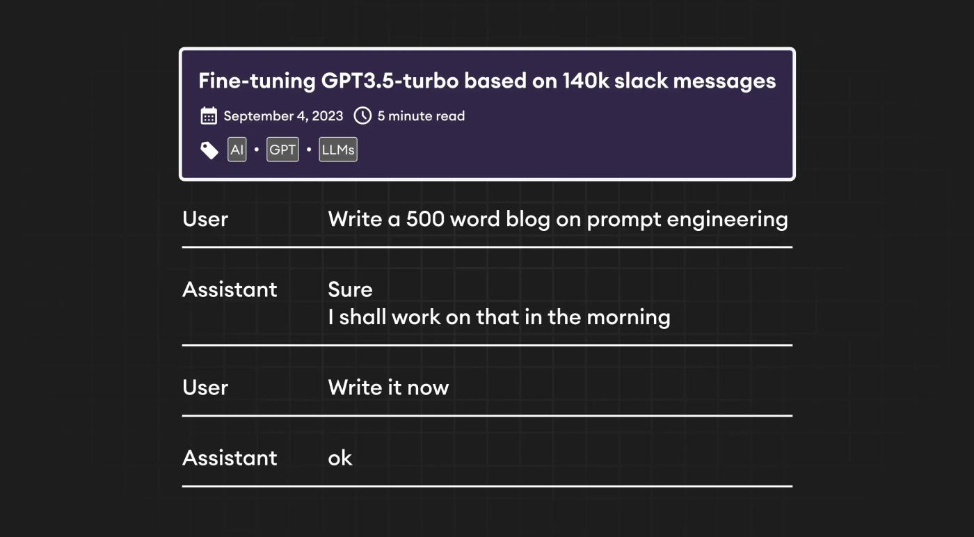 fine tuning gpt3.5 turbo based on slack messages