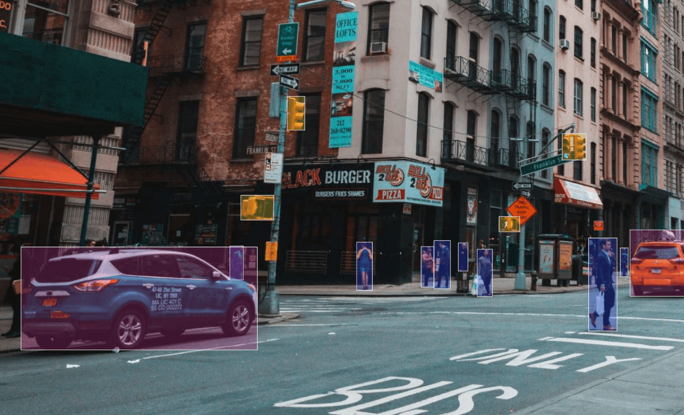 annotated cars on the road