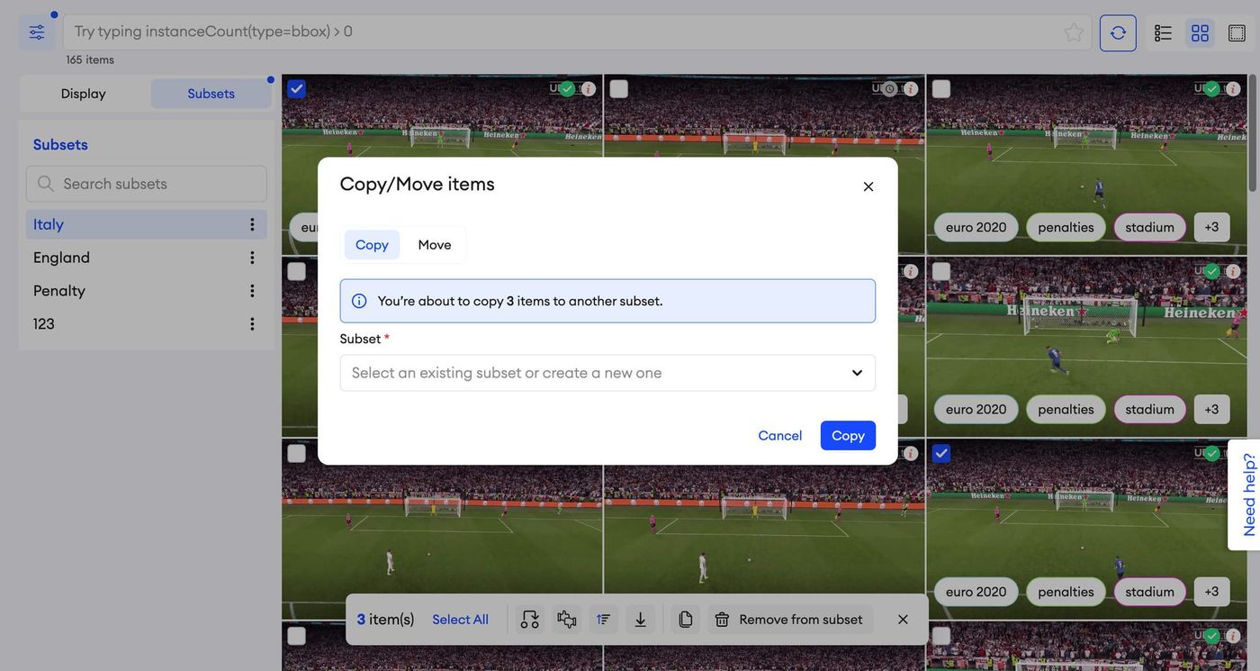copy and move items in subsets