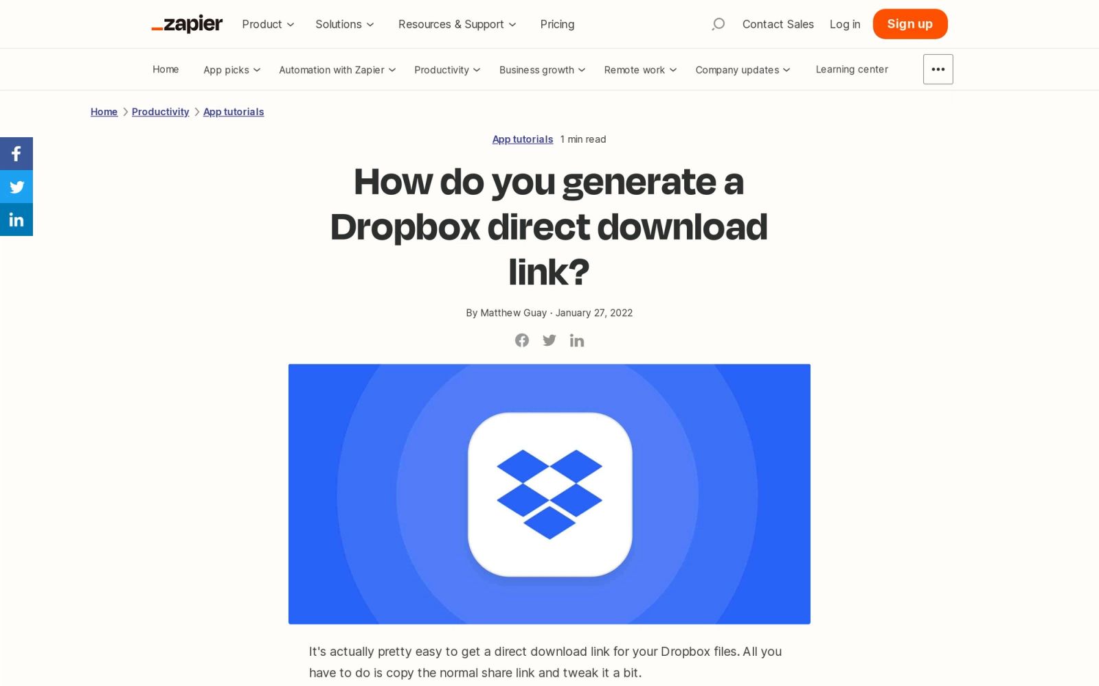 Dropbox Direct Links for CMS Import