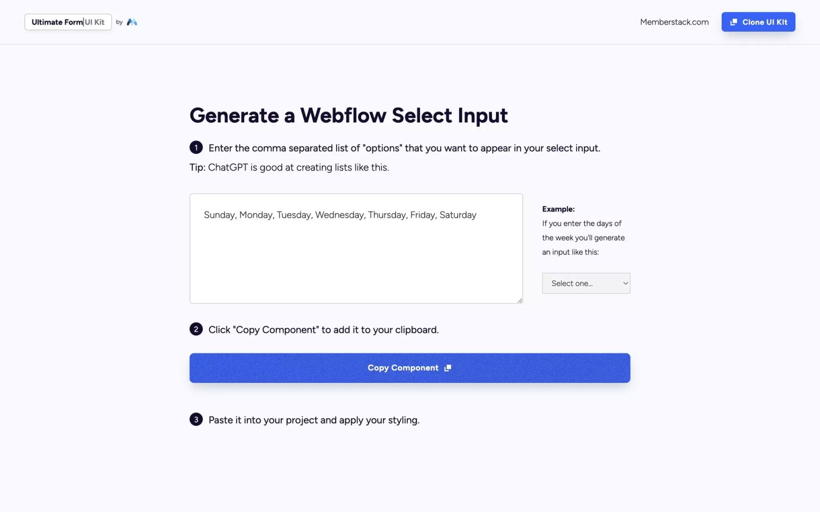 Webflow Select Input Generator