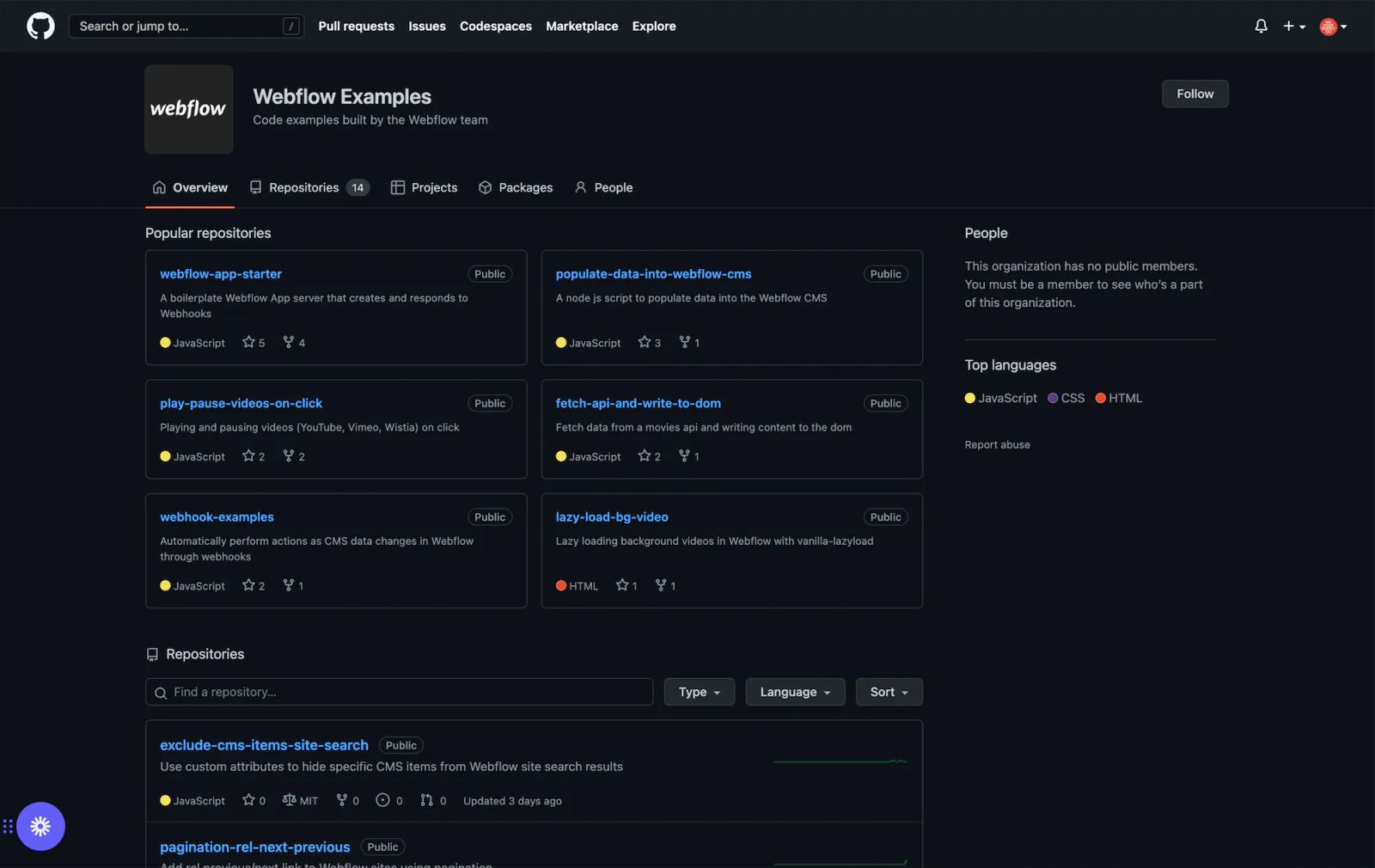 Webflow Examples Github Repo