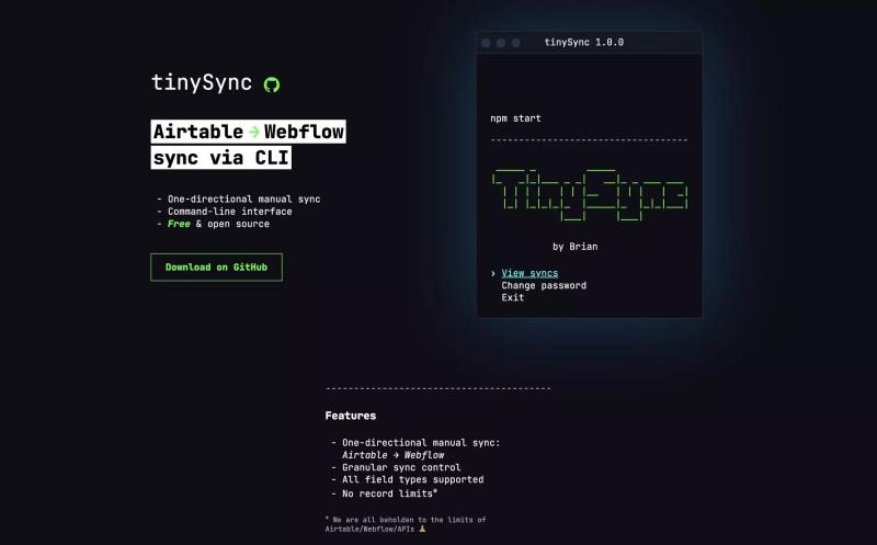 TinySync - Airtable → Webflow CMS Sync Via CLI