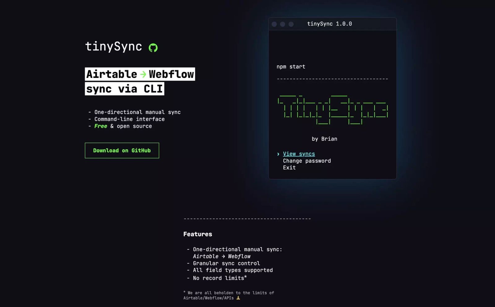 TinySync - Airtable → Webflow CMS Sync Via CLI