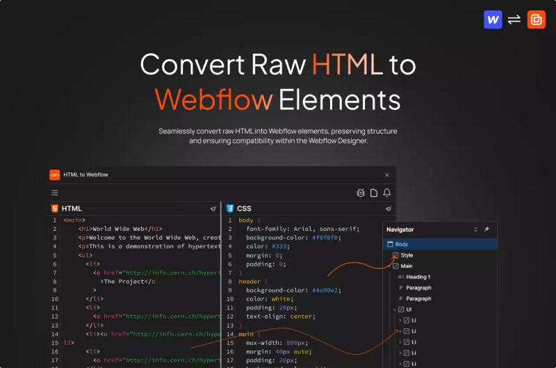HTMLtoflow Webflow App
