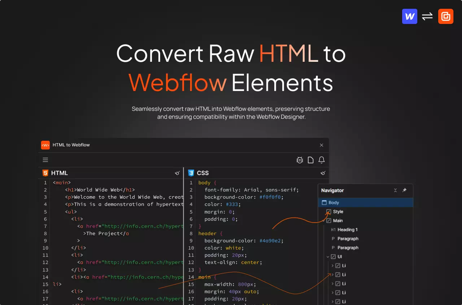 HTMLtoflow Webflow App