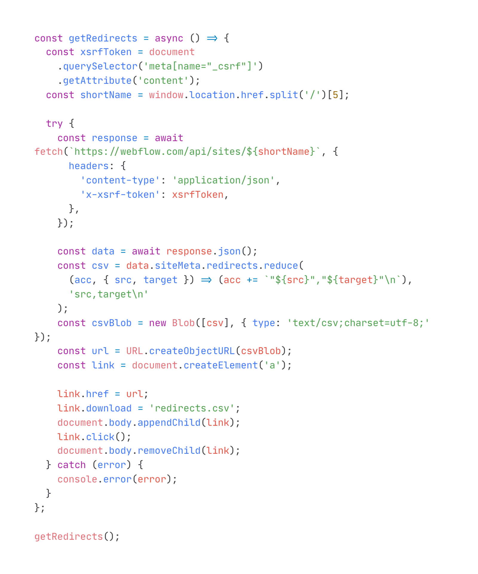 Download all Webflow Redirects as CSV