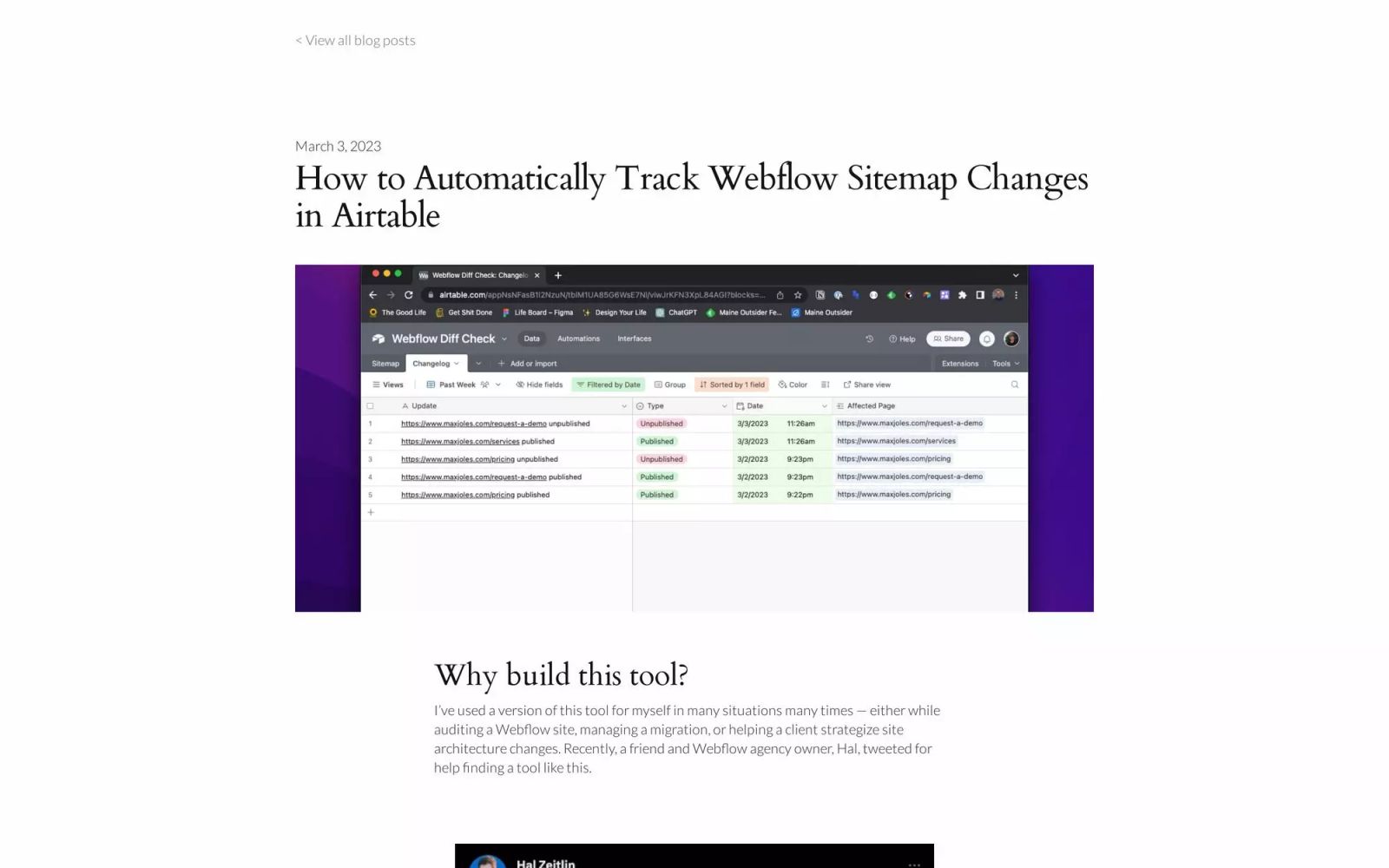 Automatically Track Webflow Sitemap Changes in Airtable