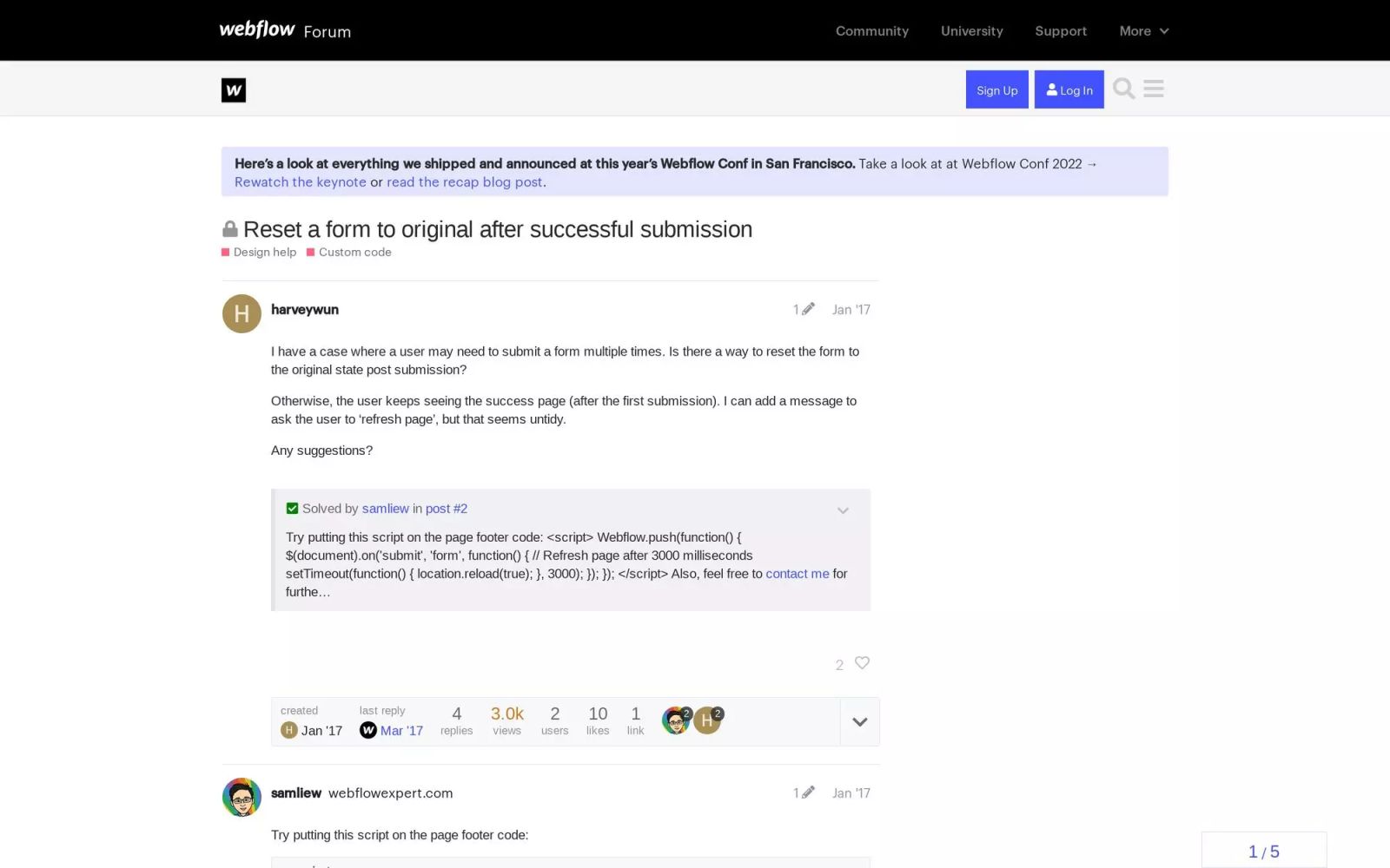 Reset a form to original after successful submission - Publishing Help / Custom Code - Webflow Forums