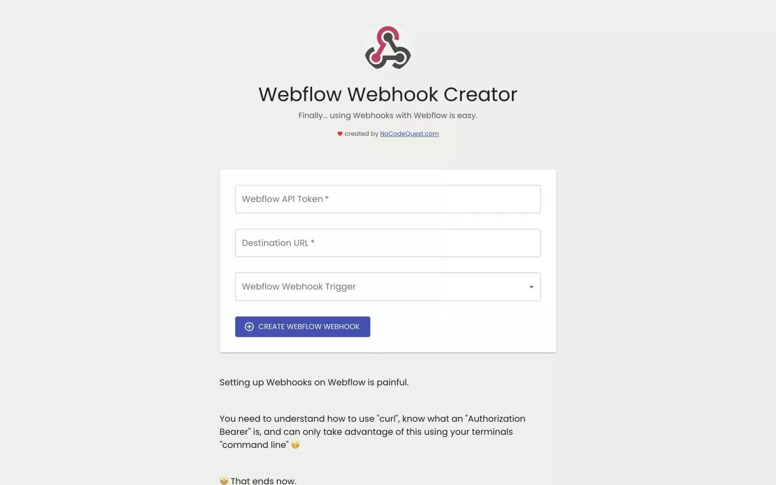 Webflow Webhook Creator Tool