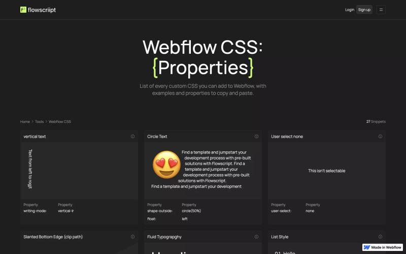 Example Webflow CSS Custom Properties