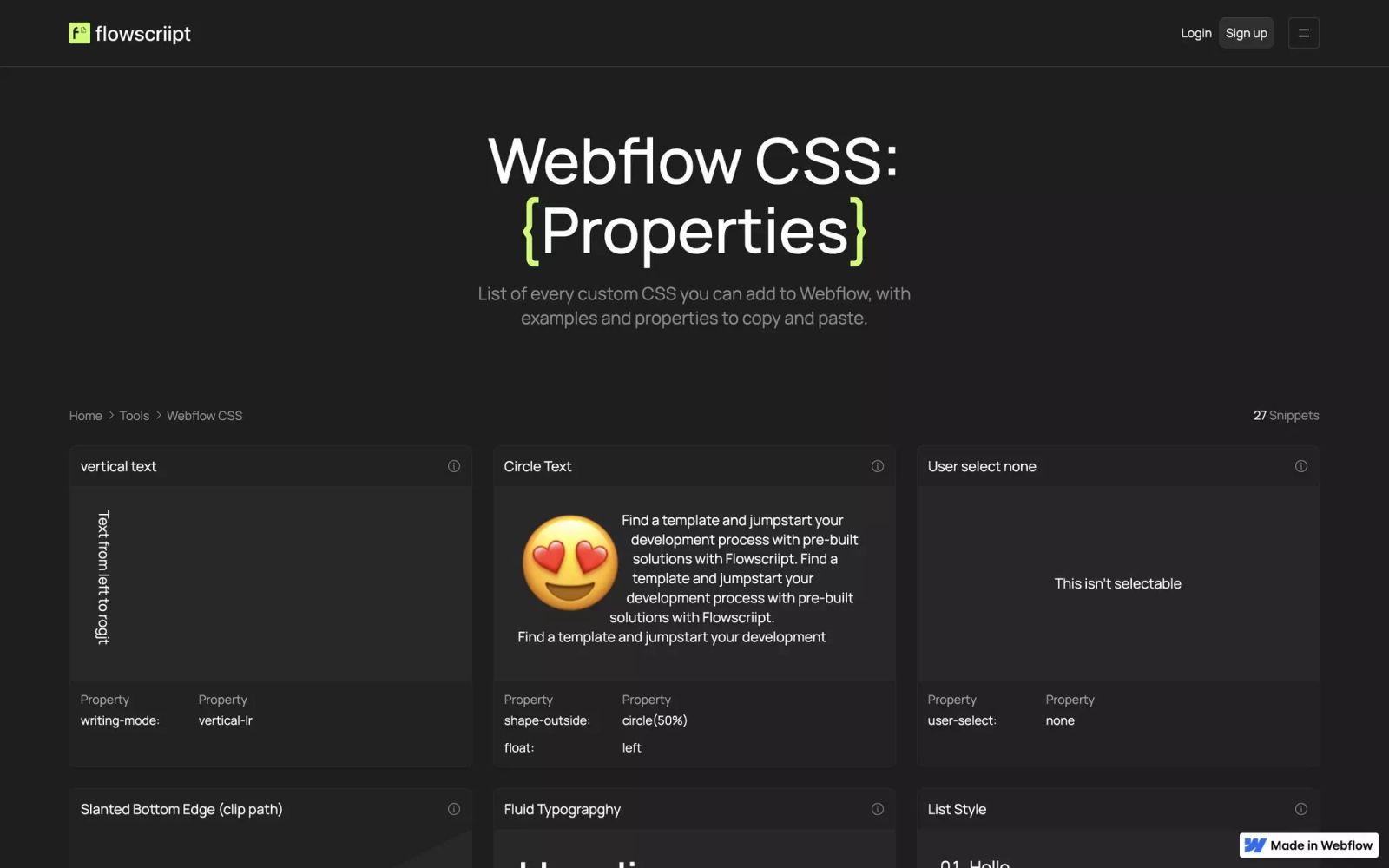 Example Webflow CSS Custom Properties