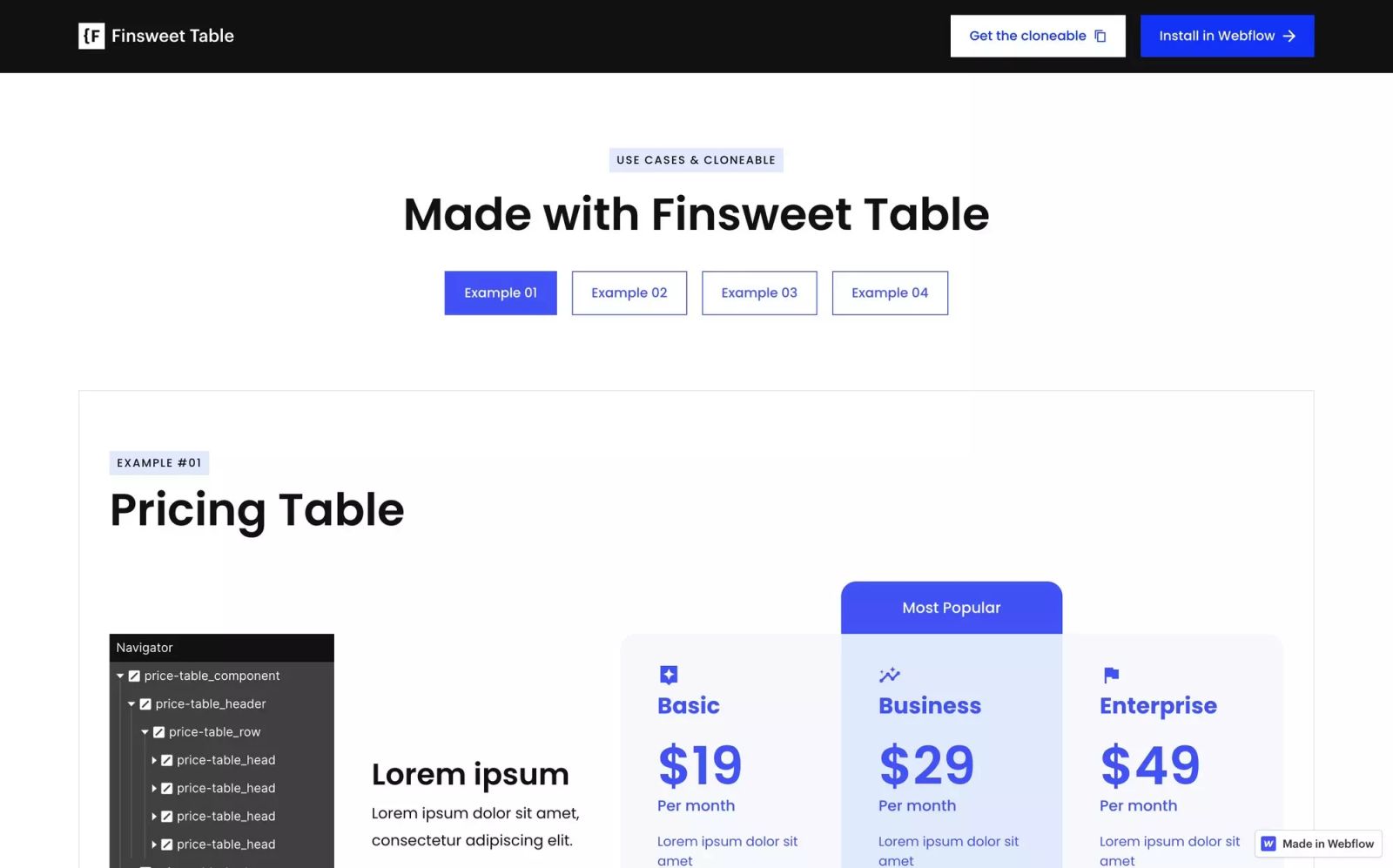 Finsweet Table