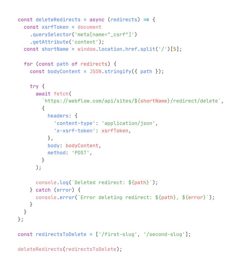 Bulk Delete 301 Redirects From Webflow