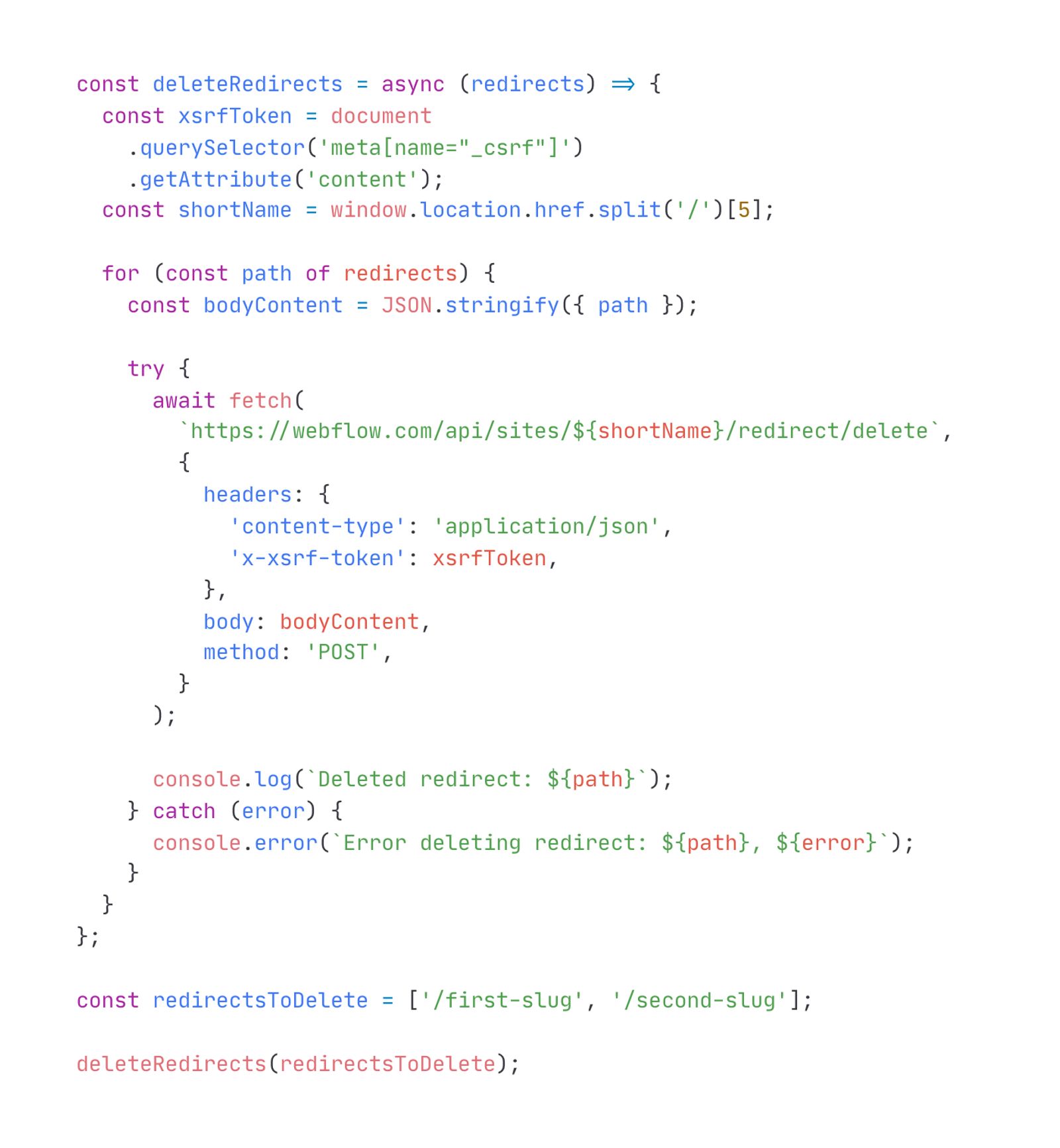 Bulk Delete 301 Redirects From Webflow