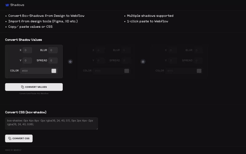 Convert Box Shadows to Webflow