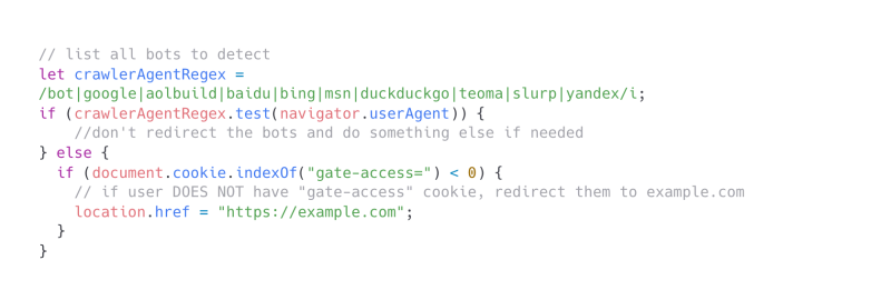 Detect and Don't Redirect Search Bots