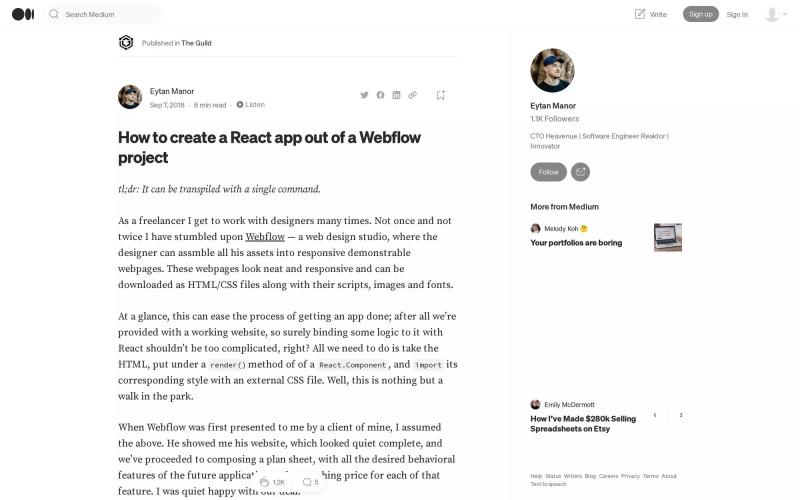 How to create a React app out of a Webflow project