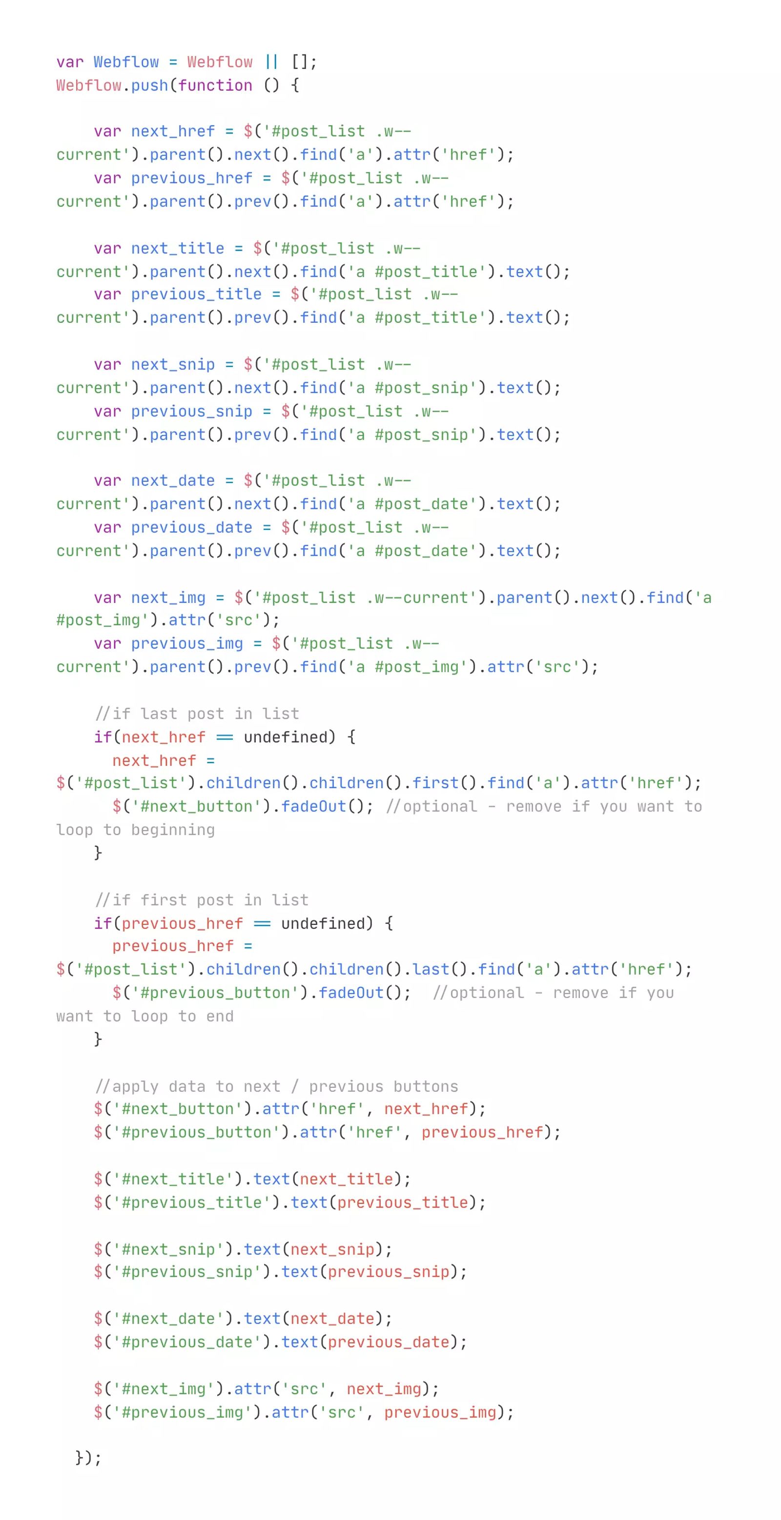 Webflow CMS Previous/Next Buttons