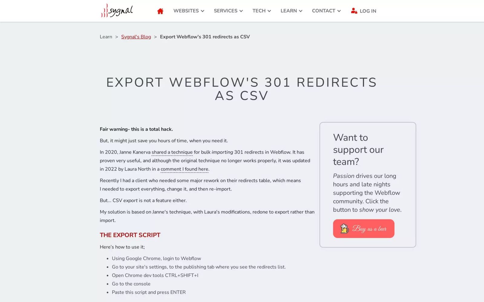 Export Webflow 301 Redirects as CSV