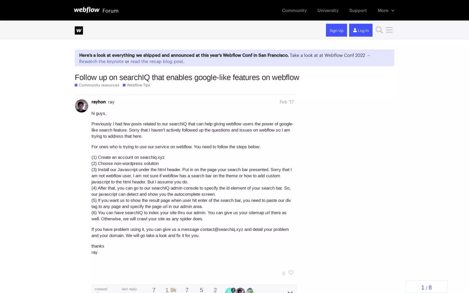 Follow up on searchIQ that enables google-like features on webflow