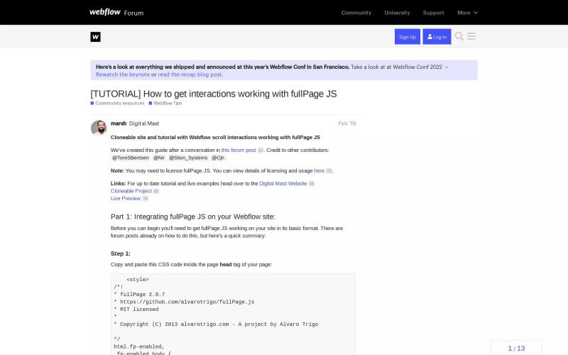 How to get interactions working with fullPage JS