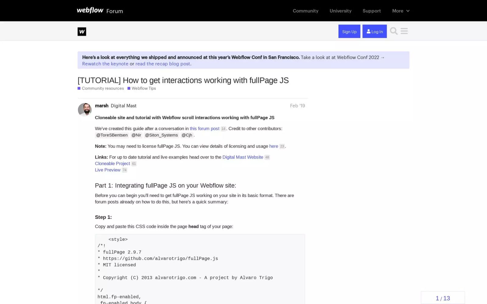 How to get interactions working with fullPage JS