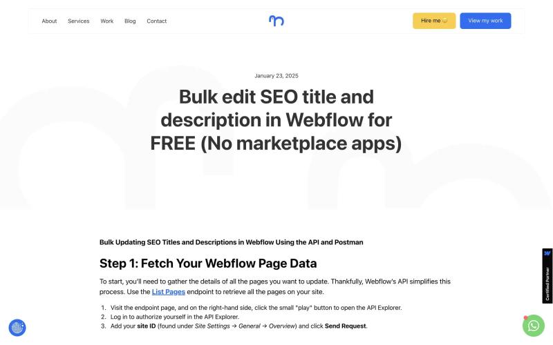 Bulk edit SEO title and description in Webflow