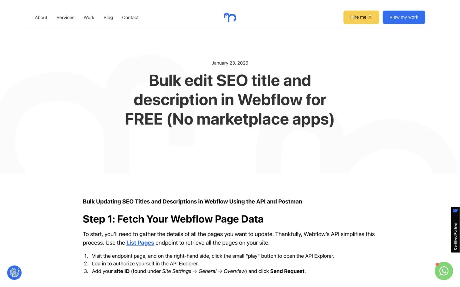 Bulk edit SEO title and description in Webflow