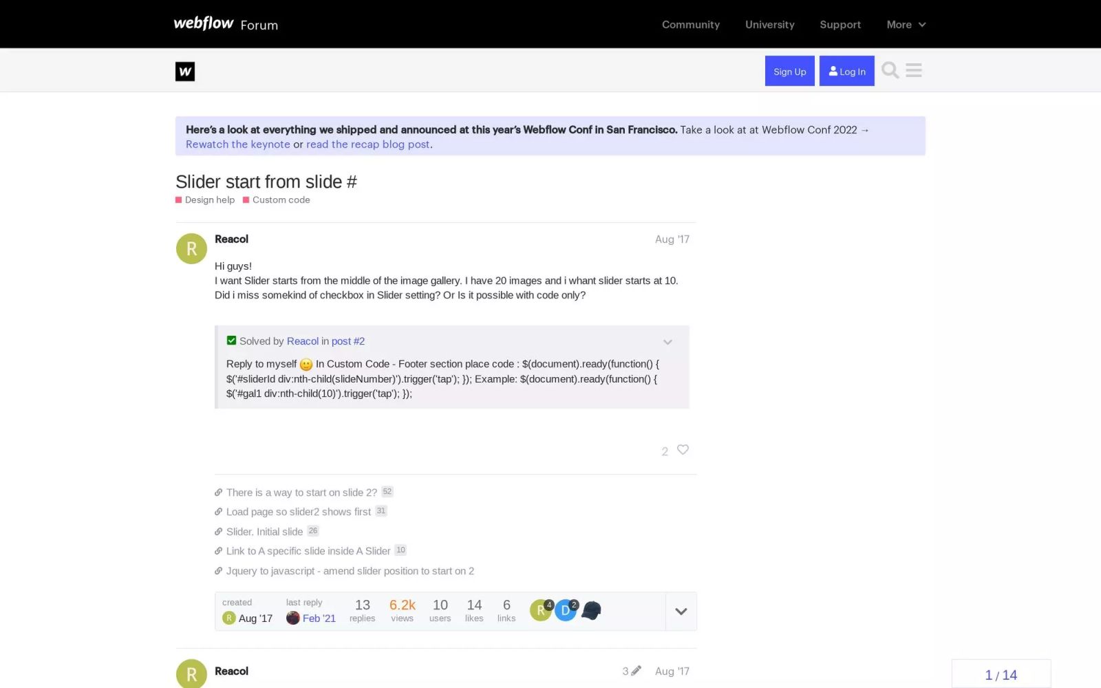 Slider start from slide # - Publishing Help / Custom Code - Webflow Forums