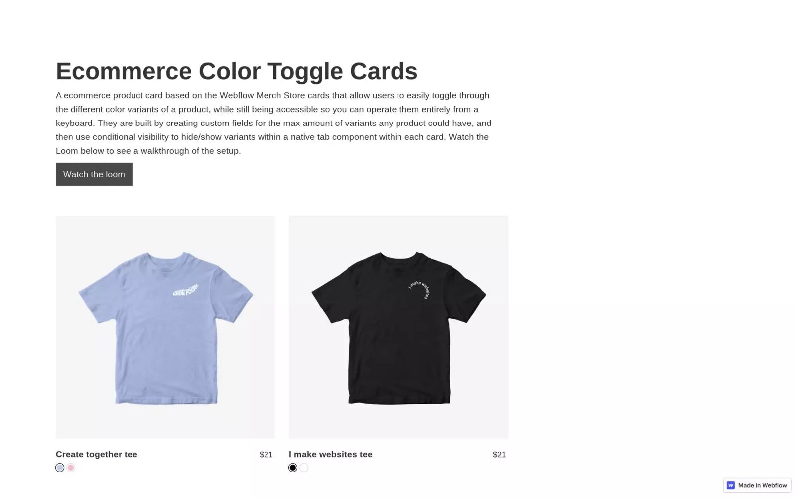 Accessible Ecommerce Color Toggle Cards