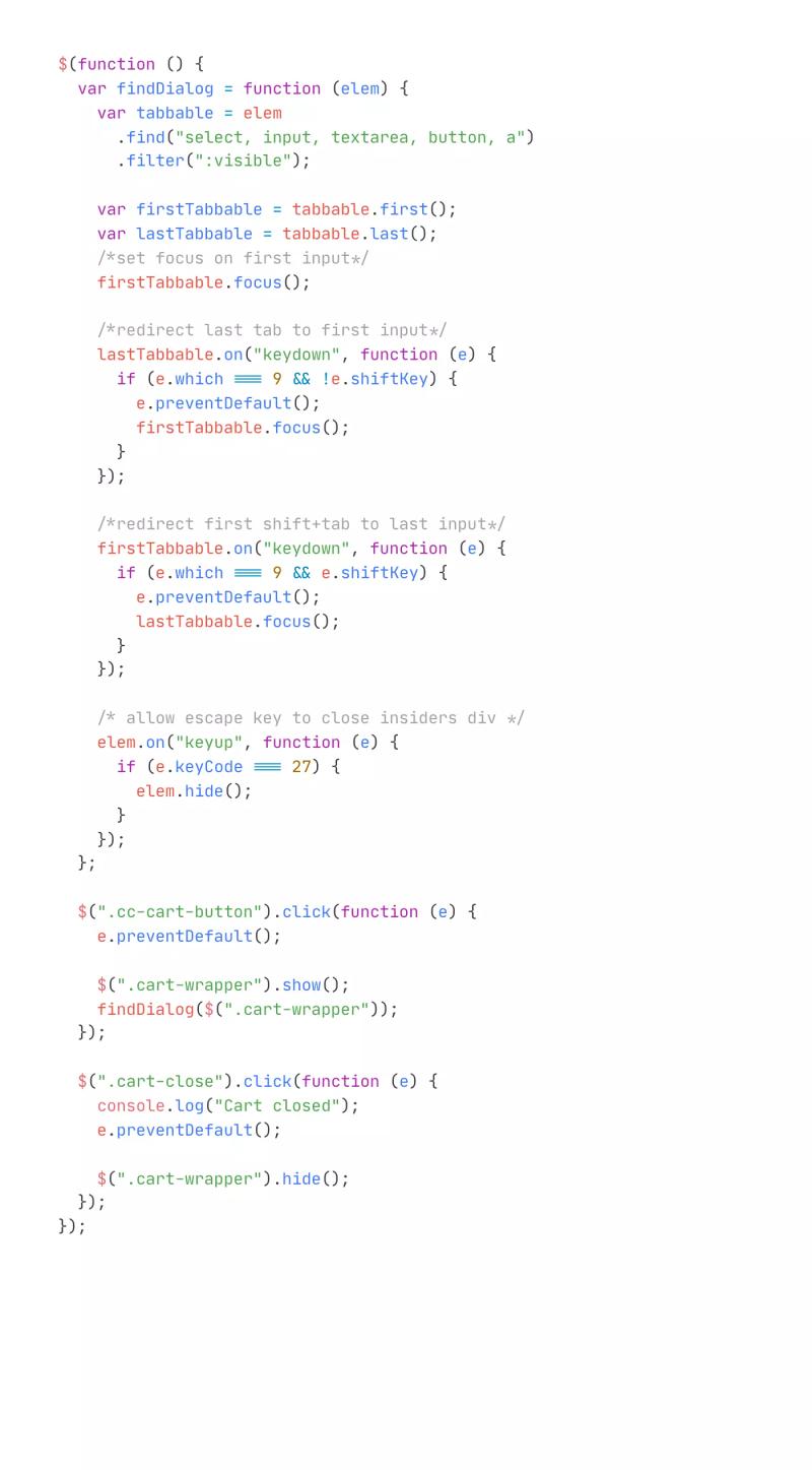 Trap Focus in Modal/Dialog/Cart