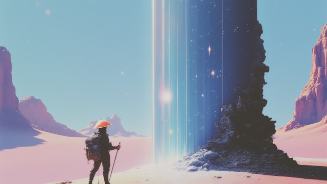 Traveller in surreal desert illustration representing NAATI translation for Australian visa and immigration
