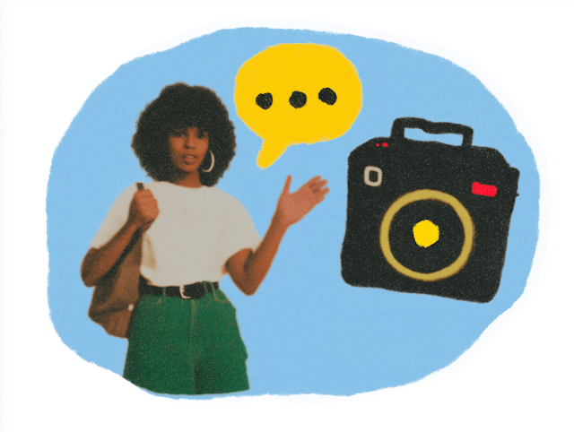 Person with camera icon illustration representing multilingual video production for diverse audiences