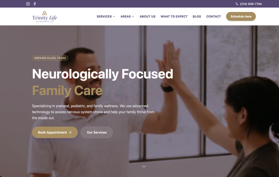 Trinity Life Chiropractic website screenshot