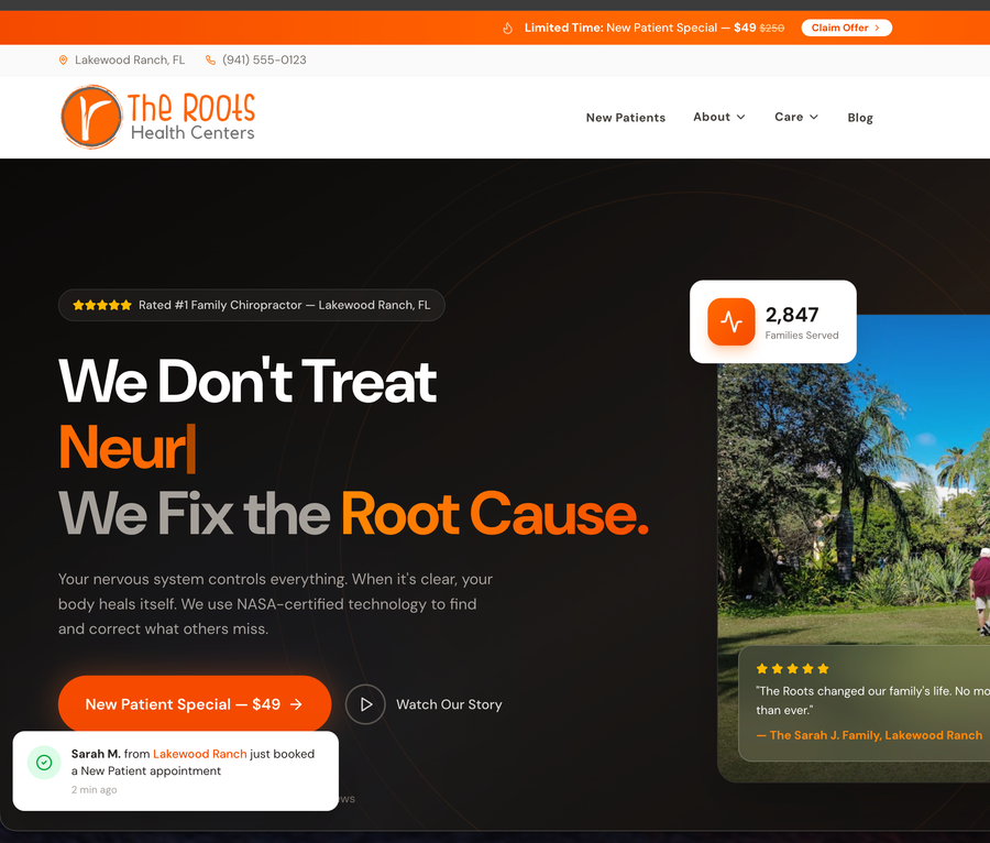 The Roots Health website screenshot
