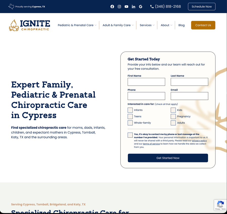 Ignite Chiropractic website screenshot