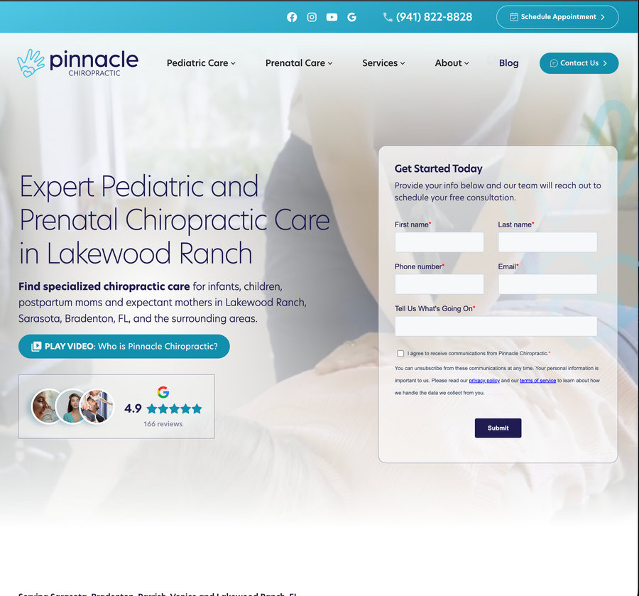 Pinnacle Chiropractic website screenshot