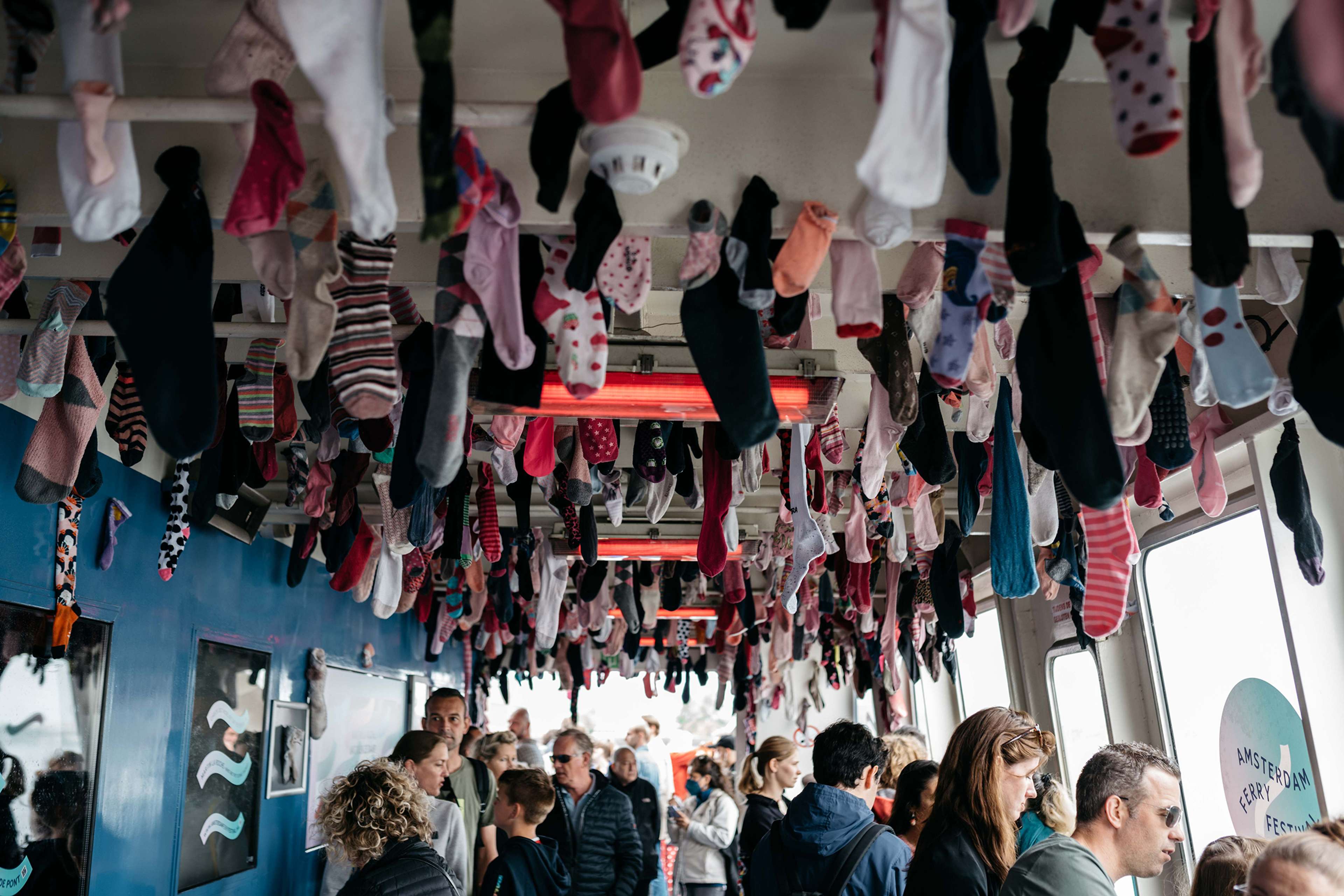 Installation of 2748 single socks for the Ferry Festival in Amsterdam. Curated by Inez Piso.
